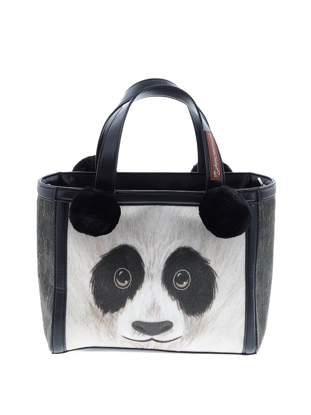 Panda Face Faux Fur Tote Bag in Black and White
